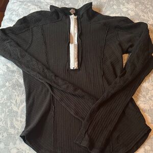 FP Movement by Free People Black Long Sleeve Top with Zip Detail
